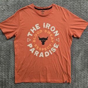 Under Armour Project Rock Mens 2XL Iron Paradise Circle‎ BSR T-Shirt Pink Coral